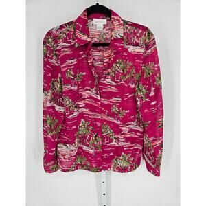 Norton & Co. Women's Pink Tropical Long Sleeve Hawaiian Shirt Size 6